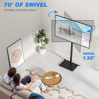 Rfiver Swivel Floor TV Stand with Mount for 32-60 inch TVs up to 88 lbs, Height Adjustable Tall TV Stand with Wood Base, Saving Space Design for Bedroom, Living Room and Corner, Max VESA 400x400mm