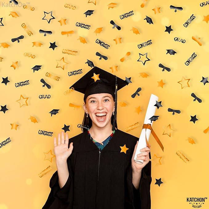 KatchOn, Congrats Grad Graduation Confetti 2025 - Pack of 1000 | Orange and Black Class of 2025 Decorations | Grad Confetti for Orange and Black Graduation Decorations 2025