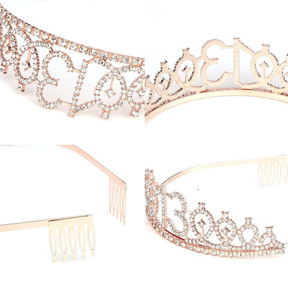 CIEHER 13th Birthday Crown & Sash Set, Rose Gold Tiara, Teen Gifts