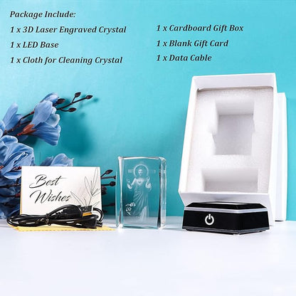 Movdyka 3D Crystal Cross Jesus Missionary Figurine with Colorful Light Base, Religious Gifts for Women Men Christian, Laser Engrave Inspirational Gifts for Friends Faith on Birthday Unique