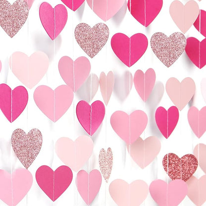 Hot-Pink Rose-Gold Party Decorations Heart-Garland - 52ft Wedding Bridal Shower Hanging Decoration Streamers Banner,Baby Girl Birthday Bachelorette Engagement Mohters Decor Panduola