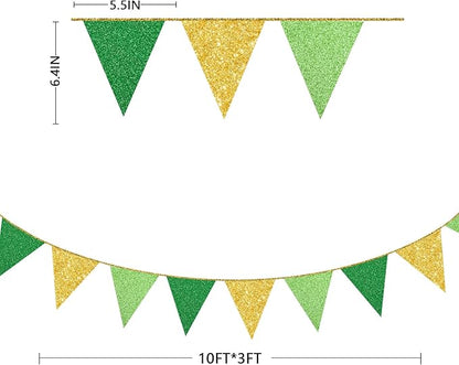 Green Gold Party Decorations Pennant Banner Flag Glitter Green Gold Triangle Hanging Bunting for Birthday Graduation Retirement Bridal Shower Wedding Bachelor Spring Summer Master Golf Themed Party