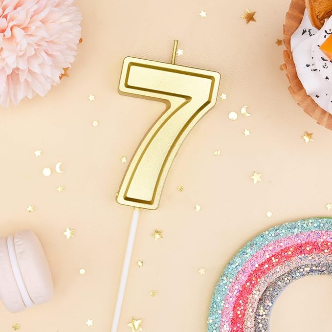 PHD CAKE 2.76 Inch Luxe Gold 7 Number Birthday Candles, Gold Number Candle, Cake Number Candles, Party Celebration