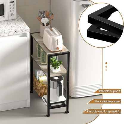 Narrow Side Table for Small Space, 2-Tier Small End Table with Shelf Holder, Slim Nightstand, Skinny Snack Couch Table in Living Room, Bedroom, Study, Kitchen and Balcony (Greige)