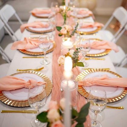 10 Pack Coral Peach Cheesecloth Table Runner 10FT Sheer Coral Cheese Cloth Table Runners Boho Gauze 120 Inches Table Decorations for Wedding Bridal Baby Shower Fall Thanksgiving Decor
