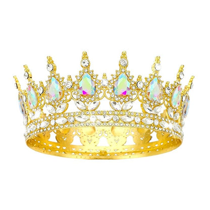 Queen Crown Rhinestone Wedding Crowns and Tiaras for Women Costume Party Hair Accessories Princess Birthday Crown Crystal Bridal Crown (Gold Crown-A+B)