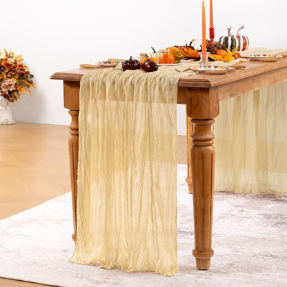 Champagne Gold Cheesecloth Table Runner Christmas Table Runner Boho Gauze 120 Inches Champagne Cheese Cloth Table Decor for Xmas Holiday Season Parties Wedding Bridal Baby Shower
