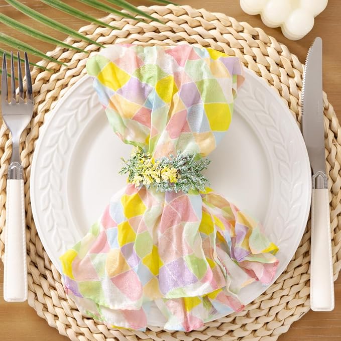 Socomi Easter Cloth Napkins 24 Pack Diamond Cheesecloth 21"x21" Washable Dinner Napkins Rustic Linen Table Napkins for Wedding Party Baby Shower Decor