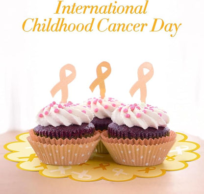 100 Pcs Childhood Cancer Awareness Items 13.5" Scalloped Childhood Cancer Awareness Paper Placemats Gold Ribbon Place Mats for Fundraisers Charity Survivor Fighter Party Supplies
