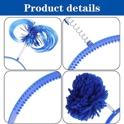 8Pcs Blue Pom Pom Headbands, Tinsel Wrapped Ponytail Headband for Women, Fluffy Ball Hair Loop Cosplay Hair Accessories, Party Headbands for Halloween Christmas Birthday Festival Party Decorations
