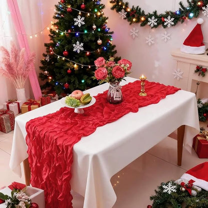 3 Pack Red Cheesecloth Table Runner Gauze Christmas Table Runner 35x120 Inch Rustic Boho Cheese Cloth Sheer Runner for Wedding Baby Shower Bridal Shower Birthday Party Holiday Decorations