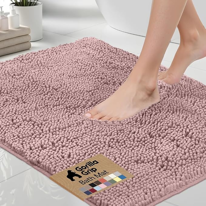 GORILLA GRIP Bath Rug Mat 30x20, Thick Soft Absorbent Chenille, Quick Dry Microfiber Mats, Rubber Backing Washable Shower Floor Rugs, US Designed Bathroom Bathmat Home Decor Accessories, Dusty Rose
