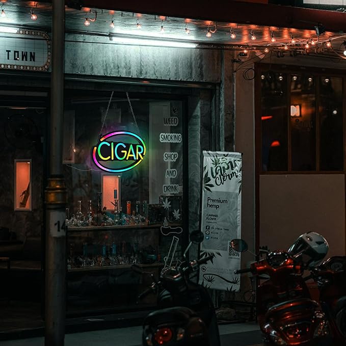 CIGAR-LED Neon Sign for Business,17x10 inch Smoke Shop CIGARS Sign RGB Bright Led for Window Wall Door VapeSmoke Store