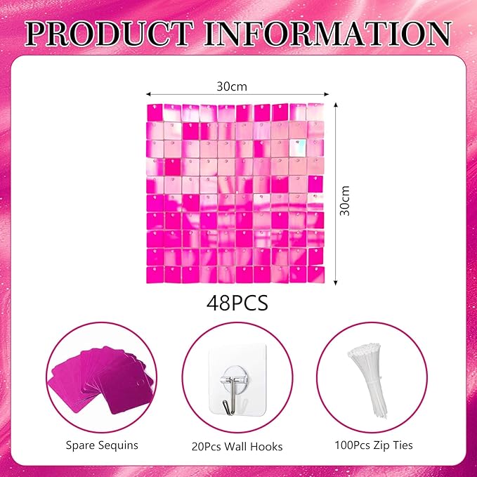 48 PCS Colorful Rose Shimmer Wall Backdrop, Square Sequin Photo Backdrops Panel, Glitter Wall Background for Birthdays, Weddings, Halloween, Engagements, Disco Bachelorette Party Decoration (6FTx8FT)