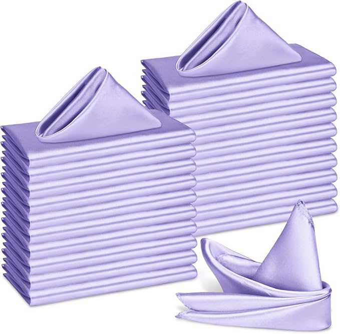 Bailarina 40 Pack Lavender Satin Napkins,17x17 Inches Wedding Napkins Square Soft Silky Table Napkins Bulk Decorative Elegant Cloth Napkin for Party Decoration, Banquet,Wedding,Graduation