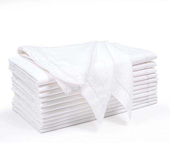 Cloth Napkins Reusable White Cloth Dinner Napkins Set of 12 Cotton Flax Fabric Oversized 20x20 Inches Cloth Napkins for Events Parties Weddings Washable Cocktail Napkins Thanksgiving Decor