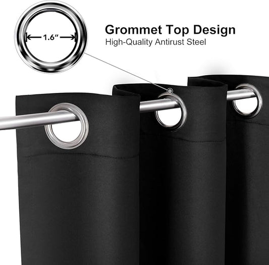 ChrisDowa Blackout Curtains 45 Inches Long for Living Room, Grommet Thermal Insulated Room Darkening Curtains for Bedroom (1 Panel Set, Black, 38W x 45L)
