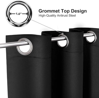 ChrisDowa Grommet Blackout Curtains for Bedroom - Thermal Insulated Room Darkening Curtains for Living Room (1 Panel Set, Black,52W x 72L)