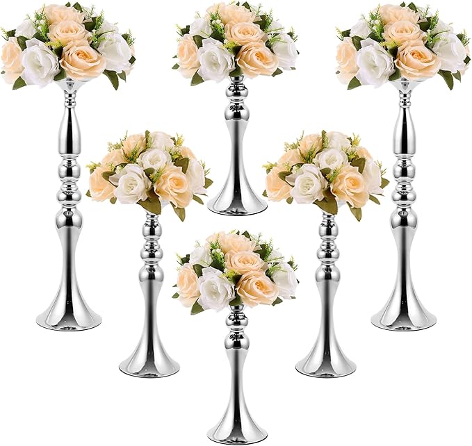 Sabary 6 Pcs Wedding Flower Stand Metal Flower Centerpieces Stand for Table Vase Arrangement Rack for Wedding Reception Dinner Table Party Decor(20, 15, 13 In,Silver)