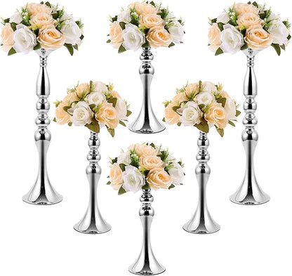 Sabary 6 Pcs Wedding Flower Stand Metal Flower Centerpieces Stand for Table Vase Arrangement Rack for Wedding Reception Dinner Table Party Decor(20, 15, 13 In,Silver)