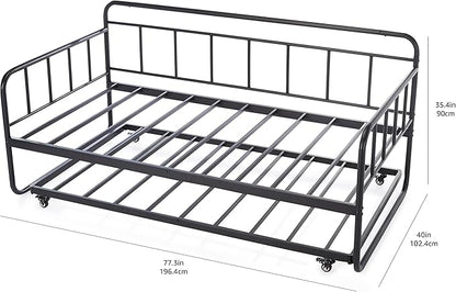 Amazon Basics Twin Daybed and Trundle Bed Frame Set, Space Saving Steel Slat Support, Easy Assembly, Twin Size, Black, 77.3 x 40 x 35.4 in