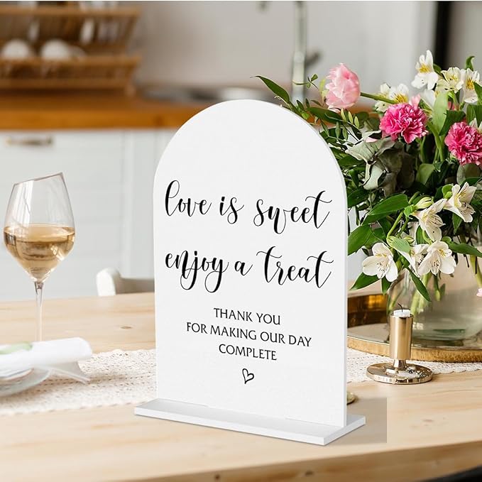 Wedding Signs Love Is Sweet Sign for Dessert Table Sweetheart Table Decor for Wedding Engagement Bridal Shower Ceremony Reception Event Valentine's Day Clear Acrylic Decor