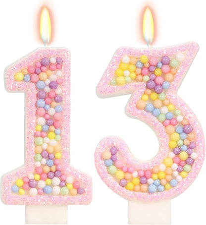 Birthday Candles - Number 13 Candle, Colorful Macaron Candles, 13 Birthday Girl Decorations, Sweet Cake Decorations, Sweet Theme Party Supplies (Pink)