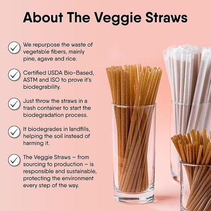 – 70 PCS of 9.80 Inches Unwrapped Biodegradable Jumbo Boba Straws – Made of Vegetable Fibers, Best Environment Friendly Drinking Straws for Hot and Cold Beverages