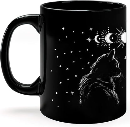 Black Cat Mug 11oz Cat Lover Gifts for Women Funny Goth Coffee Mug - Witch, Goth Decor Halloween Cup With Cats Goth Gift Witchy Gifts for Women - Halloween Mugs Cats Christmas Gothic Home Decor