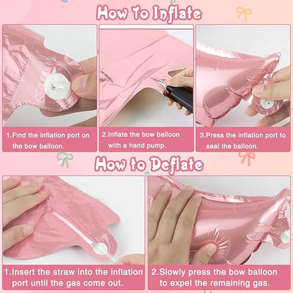 2 Pcs Pink Bow Balloons Bow Party Decorations for Girl Women Pink Bow Birthday Decorations Giant Foil Balloon for Baby Shower Bridal Engagement Wedding Decor Bachelorette Party Supplies