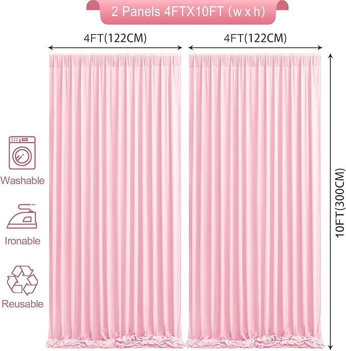 8 x 10 ft Baby Pink Backdrop Curtains Photo Background Panels Wrinkle Free Drapes for Backdrop Soft Long Curtains for Backdrop Decoration Princess Birthday Parties Wedding Bridal Shower