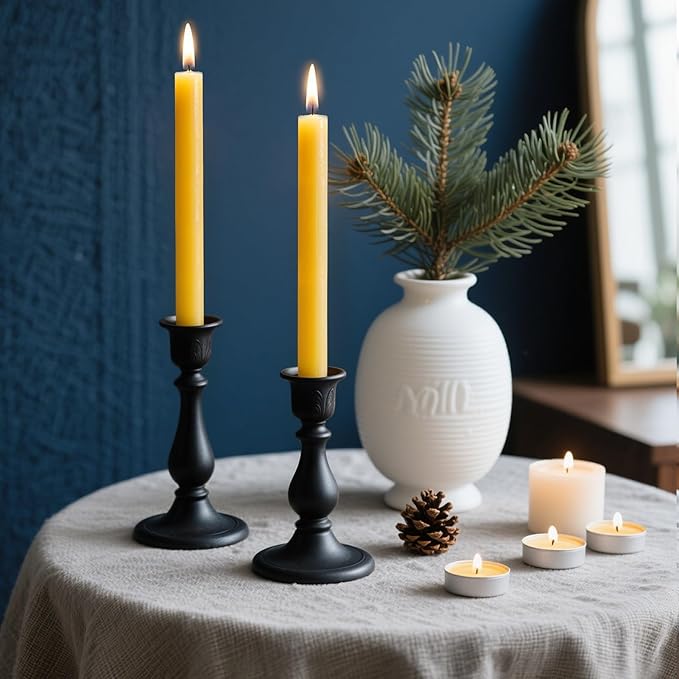 9-inch Beeswax Taper Candles, Natural Beeswax Long Candle Sticks, 10 Hours Burn Time, Smokeless & Dripless Taper Candle for Table Decor, Unscented Bee Wax Tapered Candles (8 Packs)