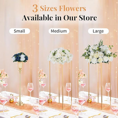 NUPTIO Artificial Flower Centrepieces for Tables - 10 Pcs Navy Blue & White Fake Flowers Roses Balls 9.5in Diameter - Silk Faux Rose Arrangement for Wedding Party Centerpiece Table Decorations