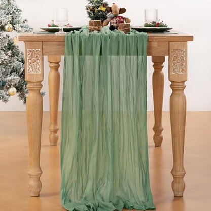 MLMC Sage Green Table Runner 10ft Rustic Gauze Cheesecloth Table Runner Sage Cheese Cloth Centerpiece Decor 35x120 Inches for Boho Wedding Bridal Shower Christmas Party Decor
