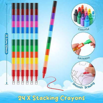 BenLouis 24 Dinosaur Mini Coloring Books Kids with 24 Stacking Crayons Dino Birthday Party Favors Activity Books Bulk for Kids Jurassic Goodie Bag Gift Stuffer Classroom Reward