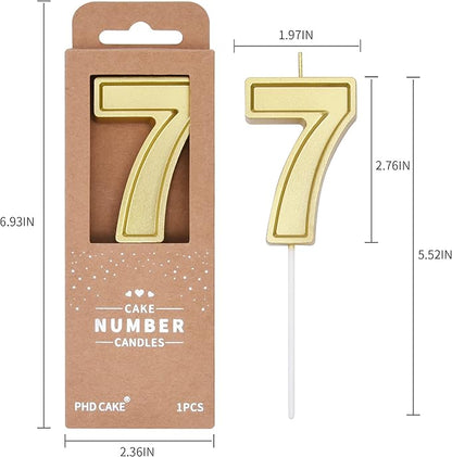 PHD CAKE 2.76 Inch Luxe Gold 7 Number Birthday Candles, Gold Number Candle, Cake Number Candles, Party Celebration