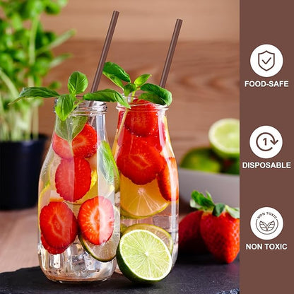 Hoolerry 2000 Pcs 8 Inch Plastic Straws Disposable Individually Wrapped Drinking Straight Long Straws, 0.24" Wide, for Hot and Cold Beverages (Coffee Color)