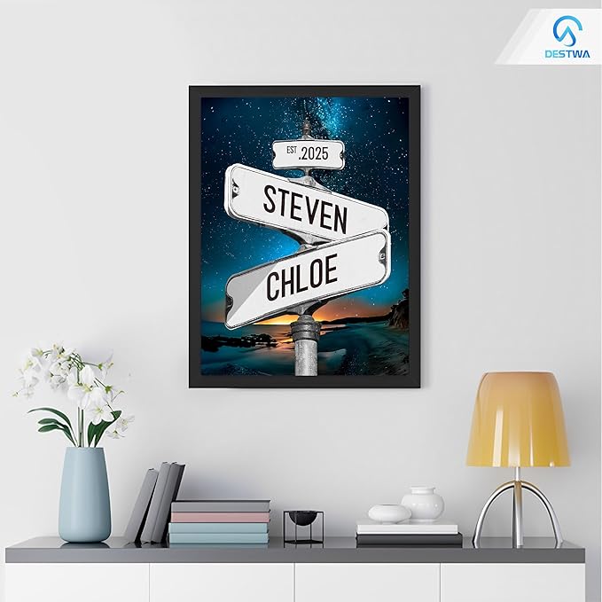 Personalized Vintage Street Sign For Couples, Custom Street Sign Canvas Poster Wall Art With Names, Gift For Valentine