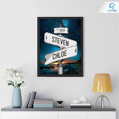 Personalized Vintage Street Sign For Couples, Custom Street Sign Canvas Poster Wall Art With Names, Gift For Valentine