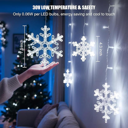 Minetom 2 Pack 13 ft 192 LED Snowflake Lights, Christmas Icicle Lights with 16 Drops, 12 Modes and Timer, IP65 Waterproof Connectable Christmas Light for House Window Indoor Outdoor, White