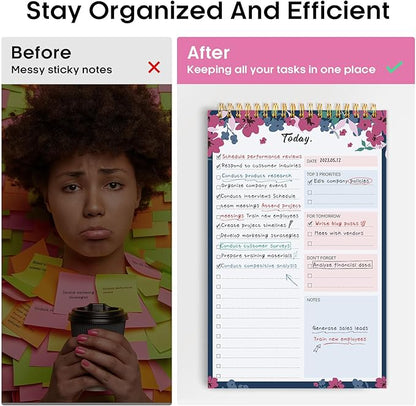 Taja To Do List Notepad - To Do List Notebook for Work with 52 Sheets, 9.8" x 6.5", Undated Daily Planner Perfect for Daily Tasks and Goal Setting, Notepad Suitable for Office, Home & School - Twilight Petals