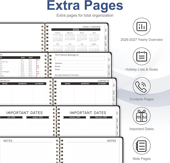 Planner 2026-2027, Weekly and Monthly Academic Year Calendar Planner, July 2026 - June 2027, Daily Agenda Book for Office School Supplies, A5(6.3'' x 8.5'')