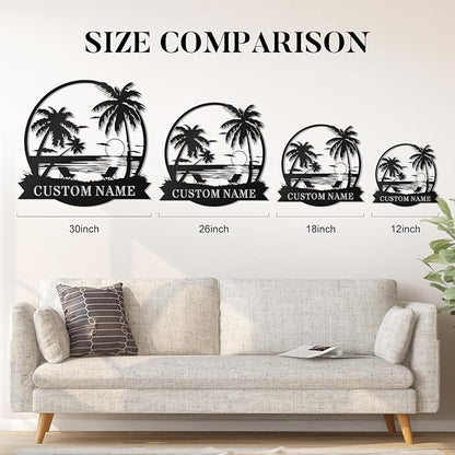 Custom Beach Metal Sign - Personalized Family Name Sign, Tropical Palm Trees Sign, Custom Last Name Sign, Beach Coastal Lake House Decor, Gift for Mother's Day, Housewarming Wedding Outdoor Patio Pool