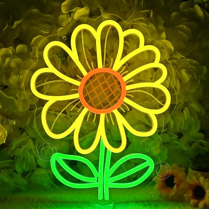 SYLHOME Sunflower Led Neon Light Sign Bedroom Living Room Kids Room Classroom Wall Decor Sign Game Room Birthday Christmas Party 13.78" X 11.38" USB