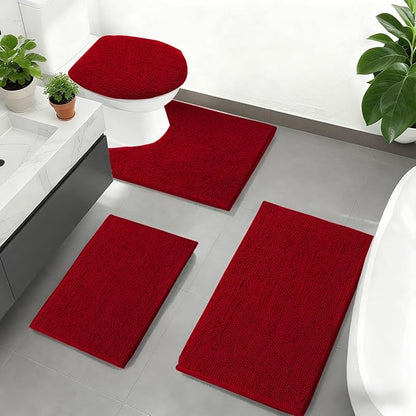 RUN HELIX Christmas Rugs Bathroom Rugs Sets 3 Piece Extra Soft Chenille Bathroom Mats Non Slip Bath Mat Set Bath Rugs Soft Absorbent Non Slip Washable Bath Mats with Toilet Mats Bath Decoration