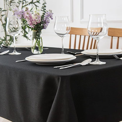 maxmill Textured Tablecloth Stain Resistant Waterproof and Wrinkle Resistant Washable Table Cloth, Fabric Table Cover for Dining Room and Outdoor Use, Rectangle 60 x 120 Inch, Black
