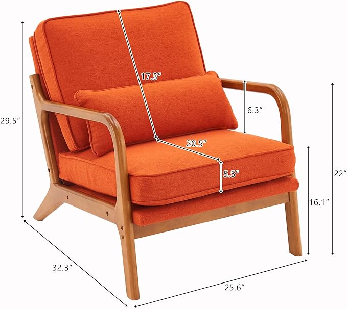 Bonnlo Burnt Orange Accent Chairs Set of 2, Upholstered Mid Century Modern Lounge Chairs Reading Chairs Side Sitting Chair Solid Wood Farmhouse Armchairs for Living Room, Bedroom, Guest Room