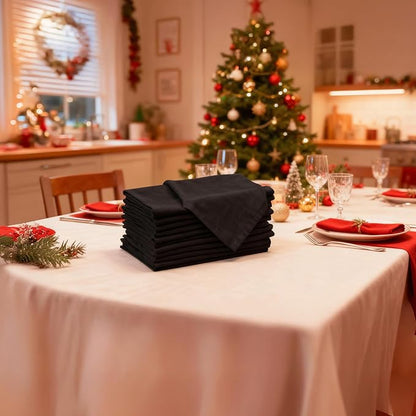 Encasa XO Jet Black Cloth Napkins Set of 12, 17"x17" | Solid Color Cotton Dinner Napkins | Washable & Reusable Napkins for Dining Table Fall Decoration, Holiday & Christmas Festivals