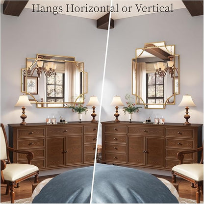 Kelly Miller Large Gold Decorative Mirror for Wall, 30"x40" Gold Bathroom Mirror Rectangle Vanity Wall Mirror Beveled for Master Bath Half Bath Living Room Bedroom Farmhouse Fireplace Hallway