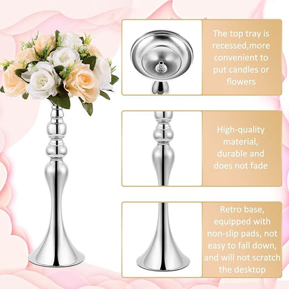 Sabary 6 Pcs Wedding Flower Stand Metal Flower Centerpieces Stand for Table Vase Arrangement Rack for Wedding Reception Dinner Table Party Decor(15 In,Silver)